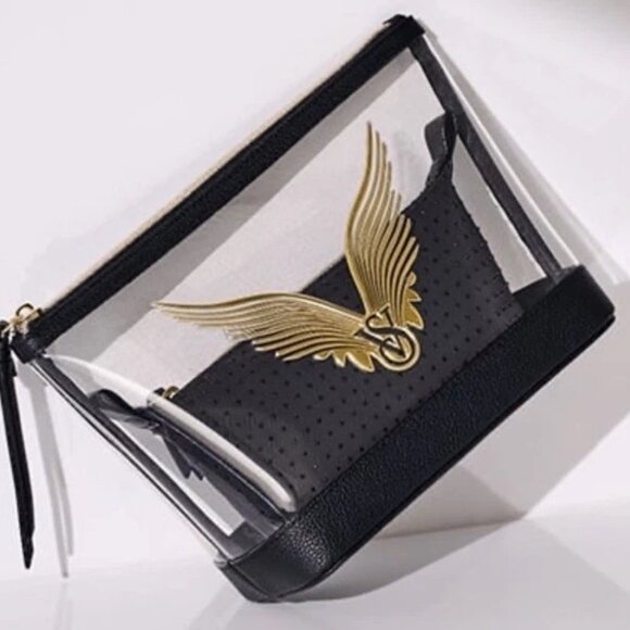 Victoria's Secret Fashion Show Cosmetic Case Black and Clear Gold Wings  NWT - Picture 7 of 11